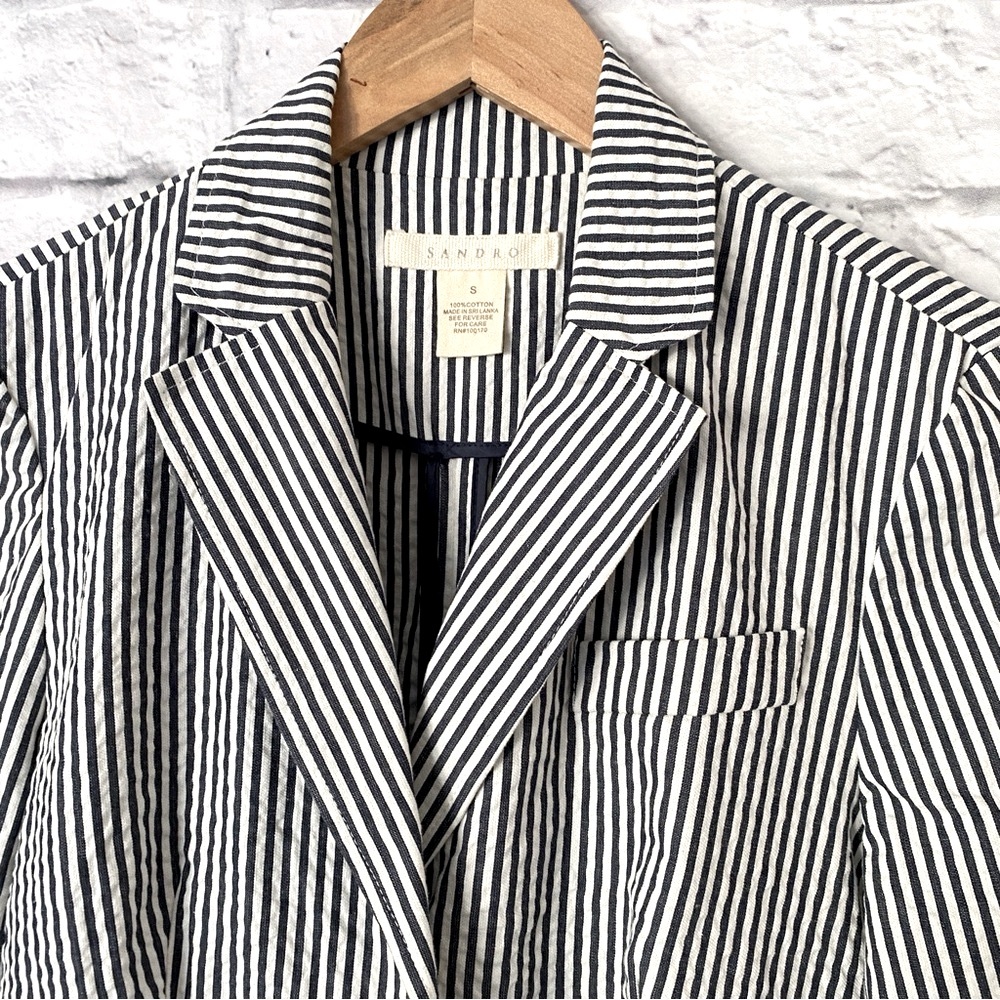 Sandro Striped Seersucker Jacket Blazer 100% Cotton Nautical Business Womens S